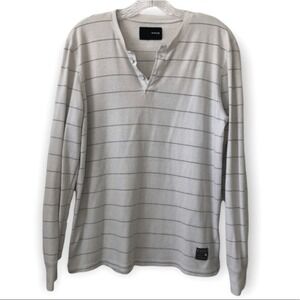 Hurley Cream Gray Thin‎ Stripe Button Popover Lightweight Knit Cotton Stretch L